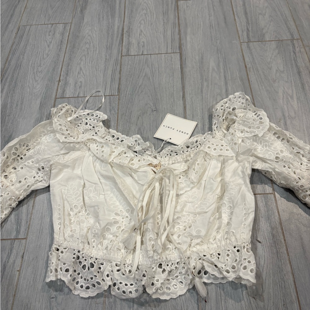 Honey Punch White Eyelet Lace Blouse